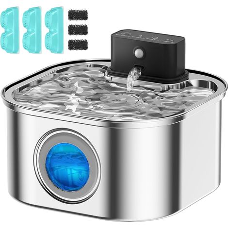 Fontaine à Eau sans Fil pour Chat : Distributeur d'eau avec capteur de Mouvement - Distributeur Rechargeable 4200 mAh - Distributeur d'eau sans Fil 3,2 L - avec 3 filtres + 3 éponges (1/5)