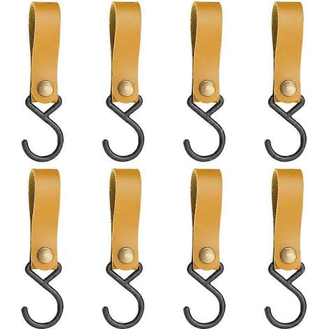 Set mit 8 S-förmigen Lederhaken, Kleiderhaken, Campinghaken (hellbraun) (1/5)