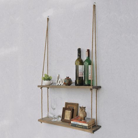 Mensola Origgio, 2 Ripiani, Fatto a Mano, in Legno di Abete, Sfumatura Colore Struttura Noce, 60x14x60h cm Marrone Noce (1/5)