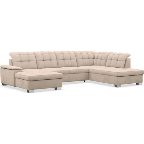 Selsey Jamaal - Wohnlandschaft mit Schlaffunktion und Stauraum, linksseitig, Velours hydrophob, beige (1/5)