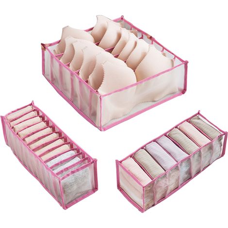 Organiseur De Tiroir Pliable - Ensemble 3 Pièces Pour Sous-vêtements Chaussettes Soutiens-gorge - Rangement Maille Fine - Dimensions Adaptées (1/5)