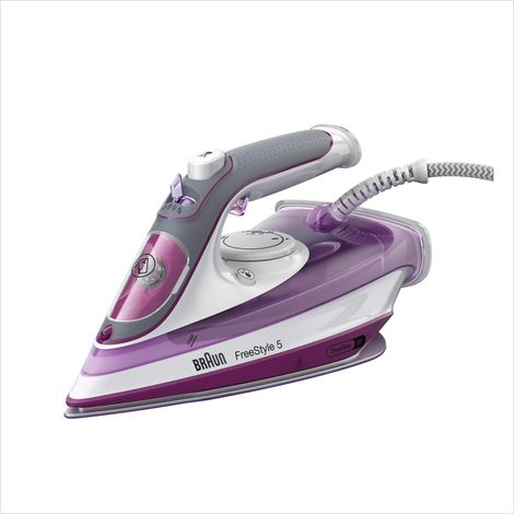 Braun TexStyle 5 SI5037VI, Ferro da Stiro con Piastra FreeGlide 3D SuperCeramic, Punta di Precisione, Manico Aperto Ergonomico, Ricarica 300ml, Efficienza Energetica, Sistema Antigoccia, 2700W, Viola (1/4)