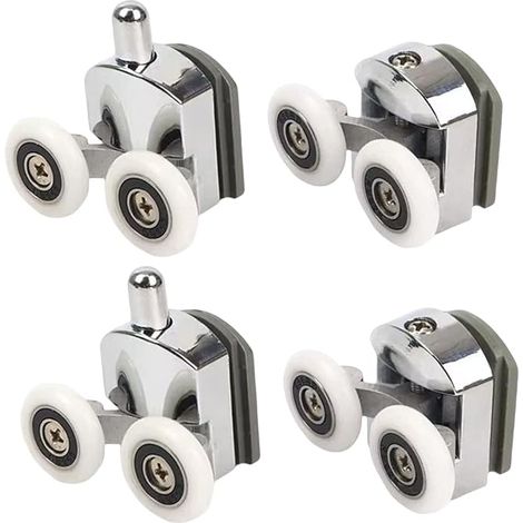 Roulettes de douche avec double porte coulissante, 4 pièces (2 supérieures + 2 inférieures) (23 mm - 2 en haut + 2 en bas) (1/5)