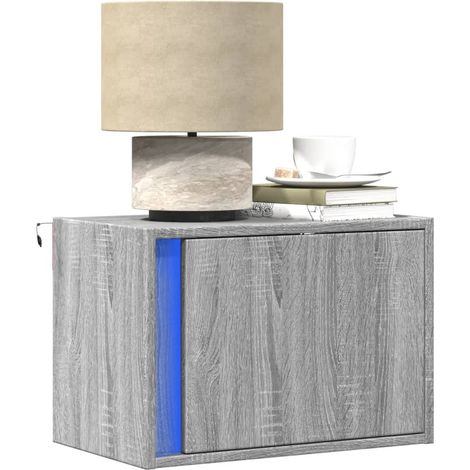 Wand-Nachttisch mit LED-Leuchten Grau Sonoma