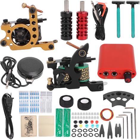 Kit tatouage complet professionnel alimentation 90-265V prise US aiguilles pédale crème réparation machine (1/5)