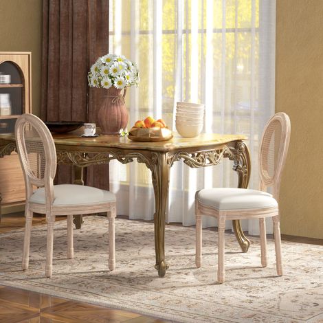 Silla de comedor de poliéster crema, set de 2, estilo vintage francés, 48 x 57 x 96 cm (1/5)
