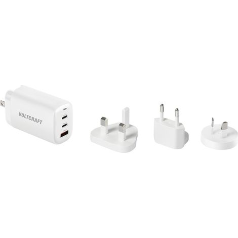 VOLTCRAFT UC-3ACX004 Reiseladeadapter 65 W 1x USB-A, 2x USB-C® USB PD Weiß GaN, mit Europa-Adapter, (1/5)