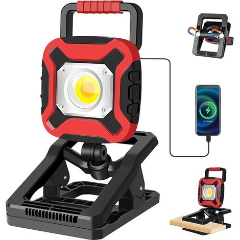 MASMEJOR Projecteur de Chantier LED Rechargeable 2100LM avec Pince & Aimant - 4000mAh, 4 Modes d'éclairage, Pivot 360°, Idéal pour Chantier, Atelier, Camping, Réparation et Urgence (1/5)