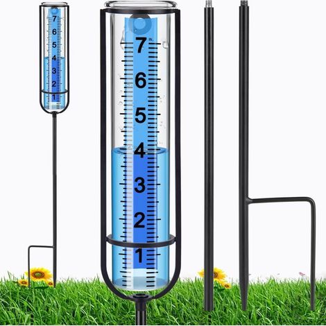 Regenmesser für den Außenbereich, erstklassiger Regenmesser für den Außenbereich, präziser Gartenregenmesser, dickes Rohr mit Erdspieß, verstellbare Höhe und großer Wasserstandsmesser für Regen (1/5)