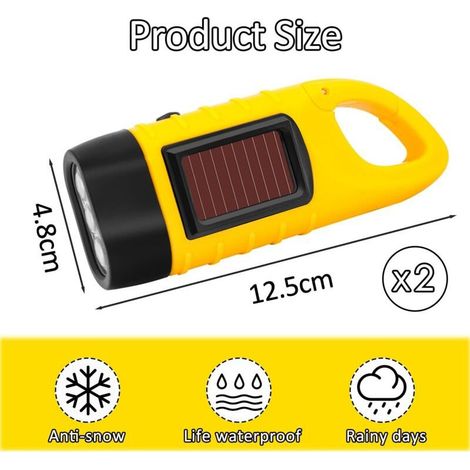 Lot de 2 Lampe de poche à manivelle, Solaire Torche LED Solaire, Manivelle Flashlight Rechargeables Les Activité en Plein Air Lampe d'urgence, Étanche Torche [Classe énergétique A+++] (1/5)