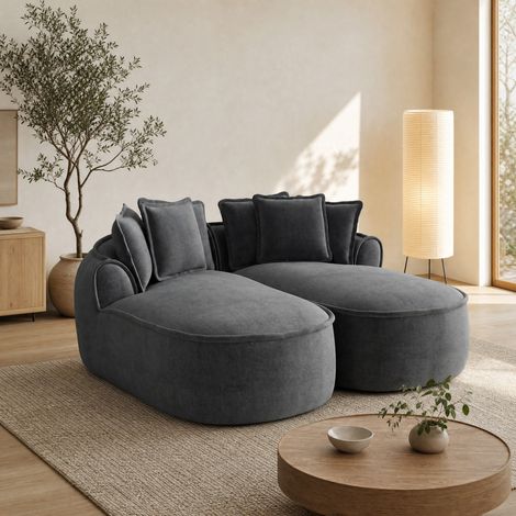Sofá cama convertible 2 plazas de chenilla, modular, sin montaje, gris DESVIAE (1/5)