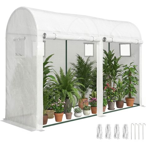 Serre de Jardin - Outsunny - Bâche PE et Châssis Acier - Porte et Fenêtres en Roulante - 300 x 100 x 200 cm - blanc
