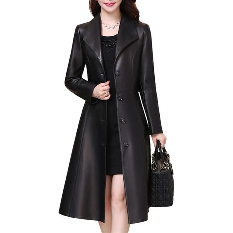 Manteau en cuir synthétique pour femme Coupe ajustée Printemps Automne Manches longues Bouton sur le devant Veste en cuir sur mesure (1/5)