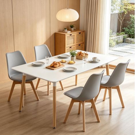 4er-Set gepolsterte Esszimmerstühle 49 x 42 x 83 cm, Holz und Grau, OKWISH (1/5)