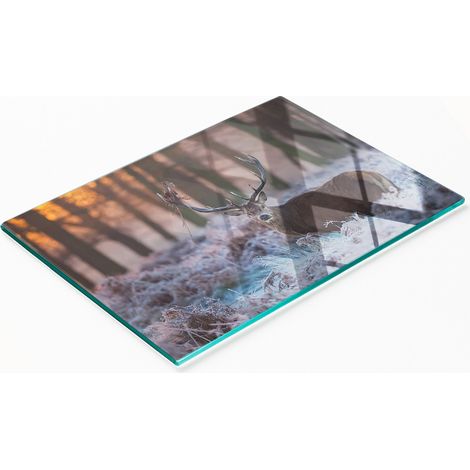 Tabla de cristal para servir aperitivos Amanecer sobre ciervos 80x52 cm