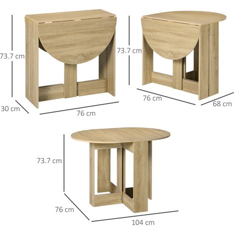 Table de salle à manger pliante avec 2 abattants, console en bois gain de place, chêne (1/5)