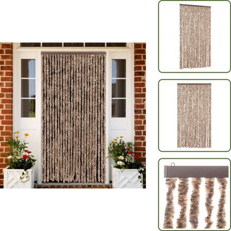 Fliegenvorhang Beige und Dunkelbraun 100x220 cm Chenille - Fliegenvorhang - Insektenschutz - Türvorhang - Moskitonetze - Sommergarten