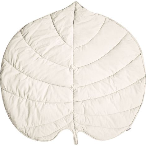 Tapis de Jeu pour Enfants Moderne en Coton Matelassé en Forme de Feuille 110 x 110 cm Accessoire Chambre Blanc Cassé Eolia