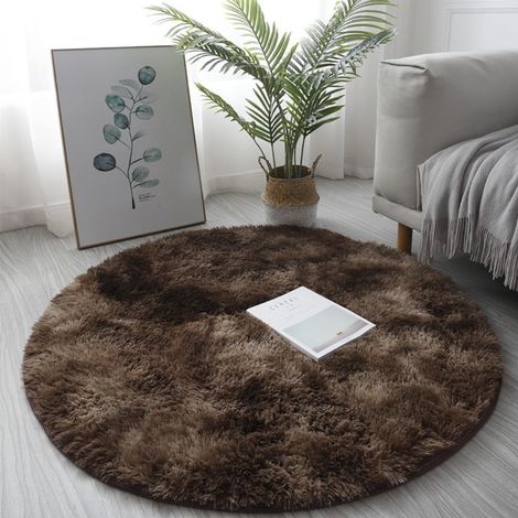 Tapis Rond - 60 cm - Anti-Dérapant - Pour Salon Chambre Nursery - En Fibres Mélangées - Brun (1/4)