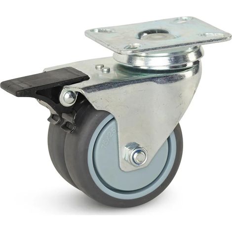 Roulette double freinée - MESO - Platine - 75mm - 150kg
