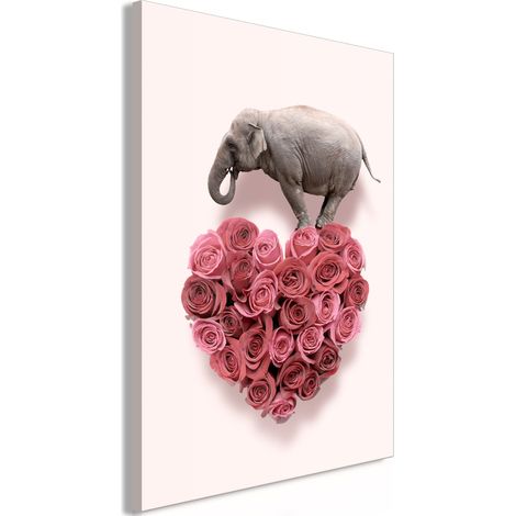 Image - Amoureux des roses (1 partie) - un éléphant dans un cœur de fleurs sur fond rose (1/3)