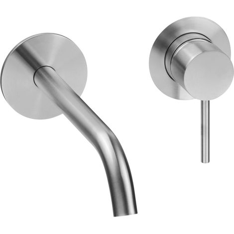 Mitigeur de lavabo mural rond à levier unique en acier inoxydable AISI 304 avec corps monobloc intégré Arqea Tuttotondo RE1105  Acier inoxydable (1/3)