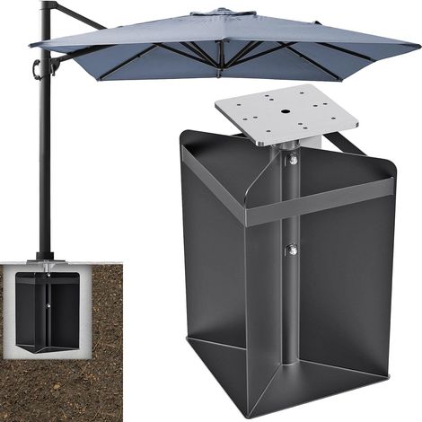 Base de Parasol de Terrasse, Support Parasol Balcon Ancrage Universel pour Parasol Plaque Fixation au Sol pour Poteau Cantilever Déporté pour Jardin Extérieur Cour ou Balcon, en kit (1/5)