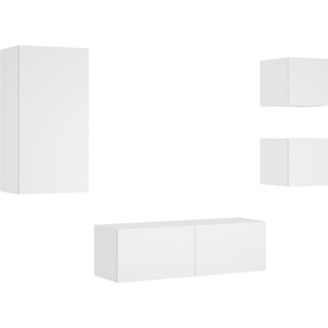 Mueble de TV multimedia estante para televisión buffet de televisión comedor salón dormitorio montado en la pared x 4 piezas con luces LED blancas 020028209 (1/5)