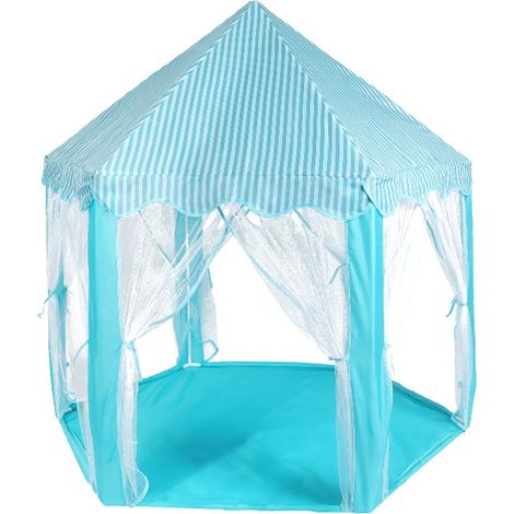 Tente de Jeu Enfant Château de Princesse Tente Bleu 135X135X130cm (1/4)