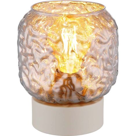 Tischleuchte Beistelllampe Nachttischlampe Schalter beige Glas rauchfarben H17cm
