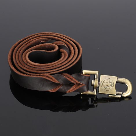 collier et laisse en cuir souple pour chien, avec chaîne tressée (2,5 x 150 cm) (1/5)