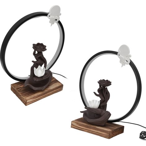 Kreativer USB-LED-Lampen-Räuchergefäß mit umgekehrter Flammenrichtung, Doppelfunktion für Räucherstäbchen und -kegel, Zen-Dekoration für Zuhause und Büro, Lotus-Ständer mit weißer Blüte inklusive. (1/5)