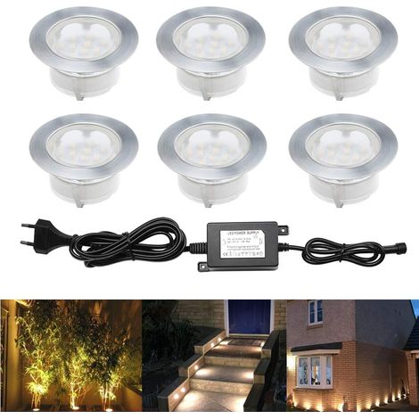 Lot de 6 Spot LED Encastrable Extérieur, IP67 Étanche, Ø60mm, DC12V, Spots à Encastrer Extérieur pour Jardin Terrasse Escalier Deck en Bois Patio Décoration (Blanc Chaud) (1/5)