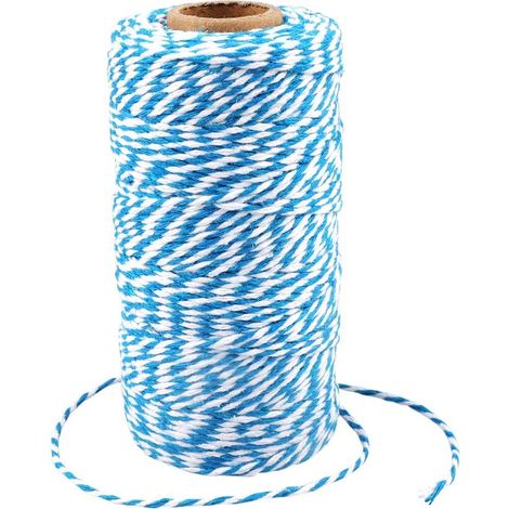 1 Rouleau Ficelle Coton 200M 2MM Bleu Et Blanc Pour Emballage Cadeau Noel Et Bricolage Artisanat Decoratif