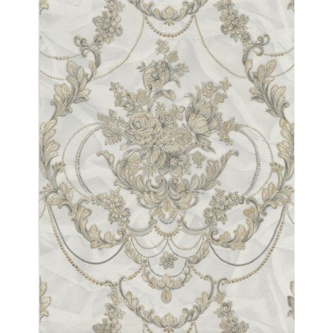 Perla Floral Damask Wallpaper Debona Textured Vinyl Natural Metallic Glitter (1/2)