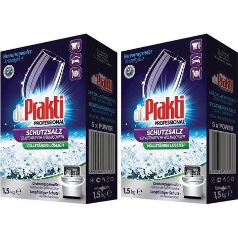 dr.Prakti Sel Regénérant pour Lave-Vaisselle, adoucit l'eau et prévient efficacement le calcaire dans le lave-vaisselle et sur la vaisselle, 1,5 kg (Lot de 2) (1/5)