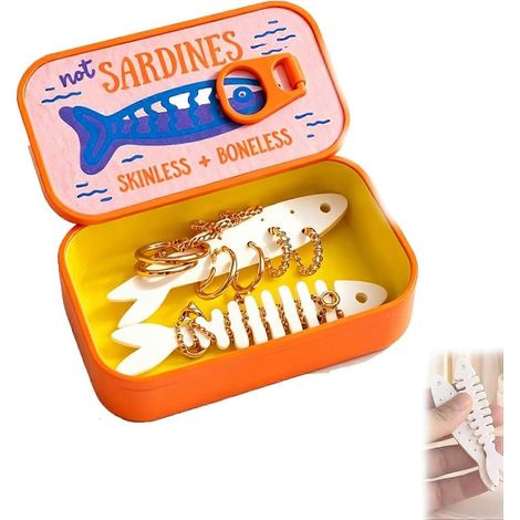 Boîte à bijoux de voyage mini coulissante organiseur à chaîne et porte-boucles d'oreilles en forme d'arête de poisson (1/5)