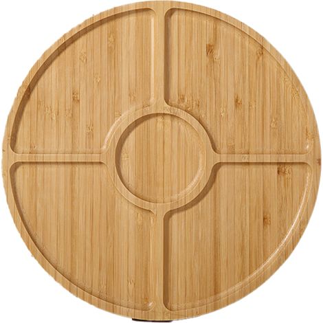 Plateau En Bois Rond - Plateau De Service En Bambou Et Bois Massif - Pour Apéritif Ou Décoration Intérieure - 1 Pièce (1/5)