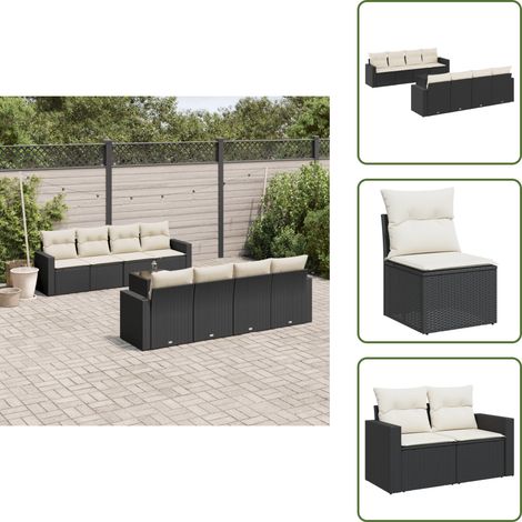 9-tlg. Garten-Sofagarnitur mit Kissen Schwarz Poly Rattan - Gartenmöbel - Outdoor Möbel - Rattan Sofa - Lounge Set - Esstisch (1/5)