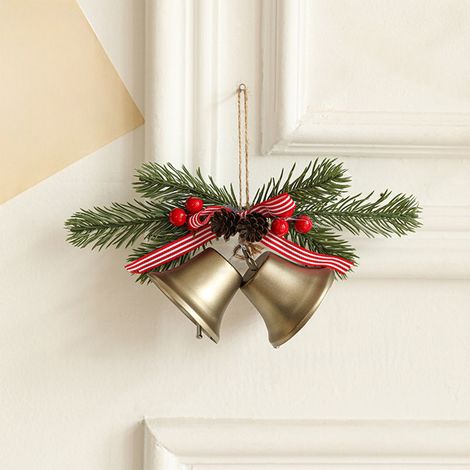 Clochettes De Noël - En Métal Forgé - Avec Nœud Ruban Velours - 23 cm - Pour Arbre À Noël Porte Cadeaux Décoration Intérieure (1/5)