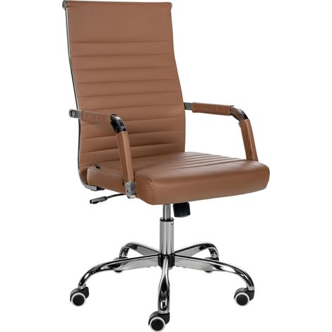 Chaise de bureau Amadora avec hauteur réglable et Pied en métal Marron clair Similicuir (1/5)