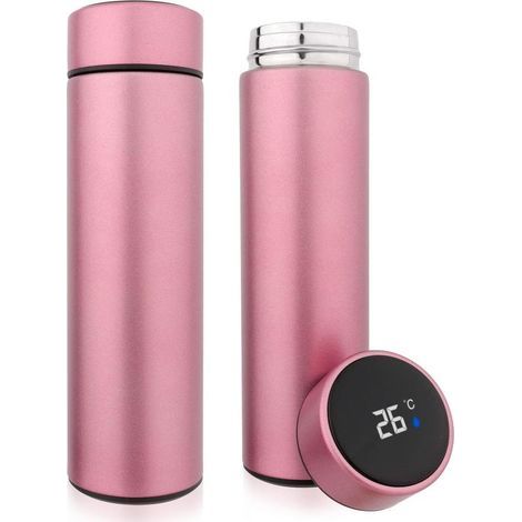 Tasse de voyage de 500 ml avec affichage de la température en acier inoxydable 304, tasse d'isolation sous vide à double paroi pour eau chaude et froide (rose) (1/5)