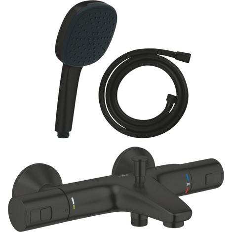 Conjunto de mezclador termostático para ducha y baño GROHE Precision Start + ducha de mano Vitalio Comfort 110 de 2 chorros y flexo