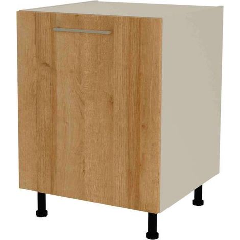 Mueble de cocina bajo con 1 puerta en gris cream y roble vega. 85 cm(alto)60 cm(ancho)60 cm(largo) (1/3)