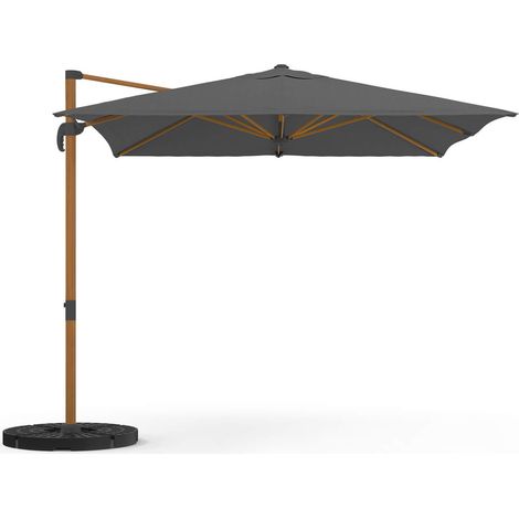 Parasol déporté inclinable rotatif 360 CALVI mat effet bois et toile grise 3X4M avec housse