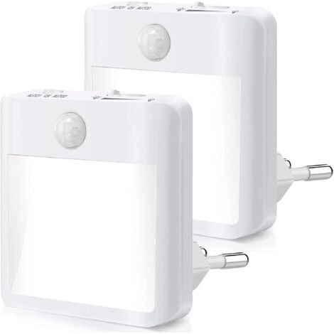 BUNTHAUS Veilleuse Prise Electrique, [Lot de 2] Veilleuse avec Détecteur de Mouvement (ON/AUTO/OFF), Veilleuse LED Dimmable 3500K , Veilleuse Enfant pour Chambre, Couloir, Escalier, Cuisine, Salon (1/5)