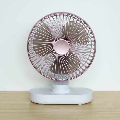 Wiederaufladbarer Tischventilator, 4000 mAh, Roségold, automatische Vibration und leiser Betrieb, 4 Geschwindigkeitsstufen, Mini-USB-Anschluss (1/5)