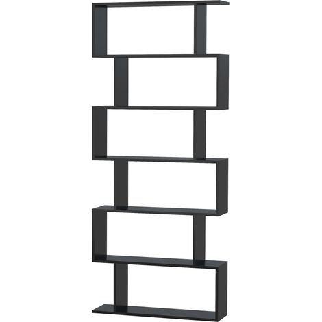 Bibliothèque étagère zigzag design contemporain 80x23x192 cm 6 niveaux noir (1/5)