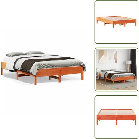 The Living Store Estructura de cama sin colchón madera maciza marrón 135x190 cm - Estructura de cama