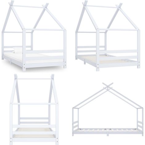 Cadre de lit d'enfant Blanc Bois de pin massif 90x200 cm - Lit Bébé - Lit Enfant - Lit Design - Lit Cabane - Mobilier Enfant - Home & Living